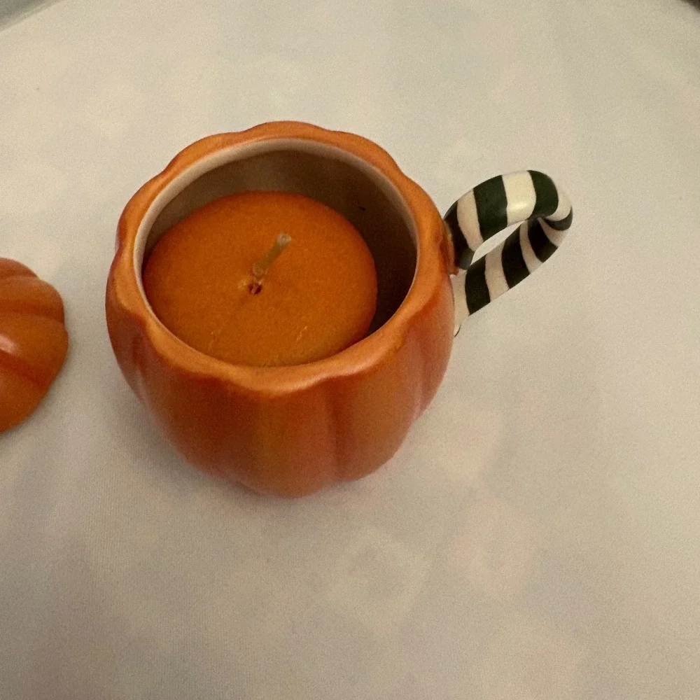 Retired‎ Yankee Candle Pumpkin Pie Ceramic Candle Holder Jar Striped Halloween